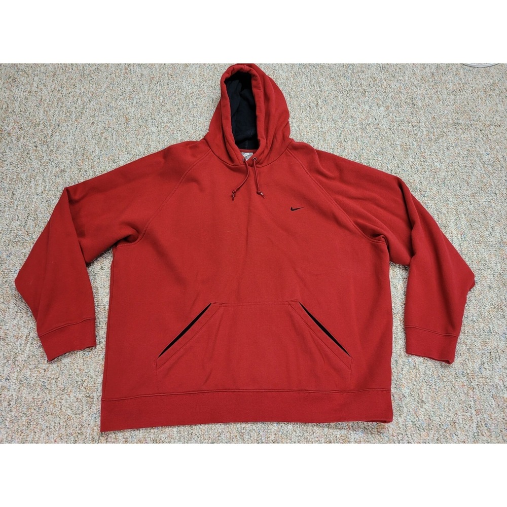 Nike Hoodie Mens 2XL Red Pullover Embroidered Swoosh Raglan Fleece Sweatshirt